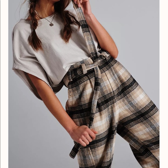 SOLD✨FREE PEOPLE Kye Wool Plaid High Rise Black Trousers Pants (Size 2) NWOT - Picture 2 of 8